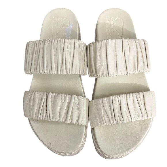 Sorel Cream Roaming Two Strap Slide Ruched Leather Slide Sandals Size 8.5 - Picture 3 of 7